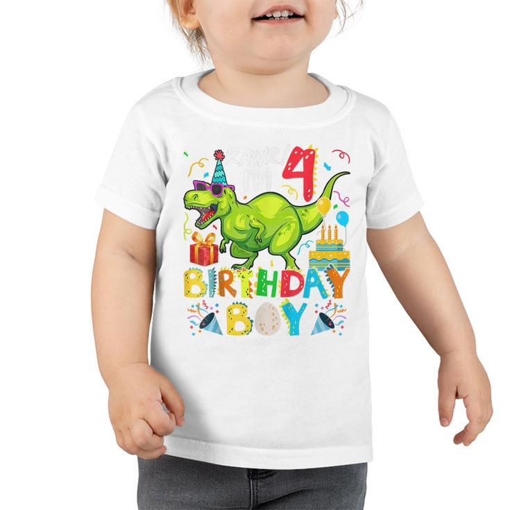 Kids Rawr Im 4Th Birthday Boy Dinosaur T-Rex 4 Years Old  Toddler Tshirt