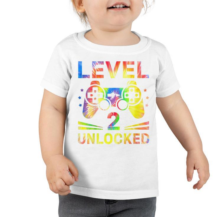 Kids Tie Dye Level 2 Unlocked Gamer 2 Year Old 2Nd Birthday  Toddler Tshirt