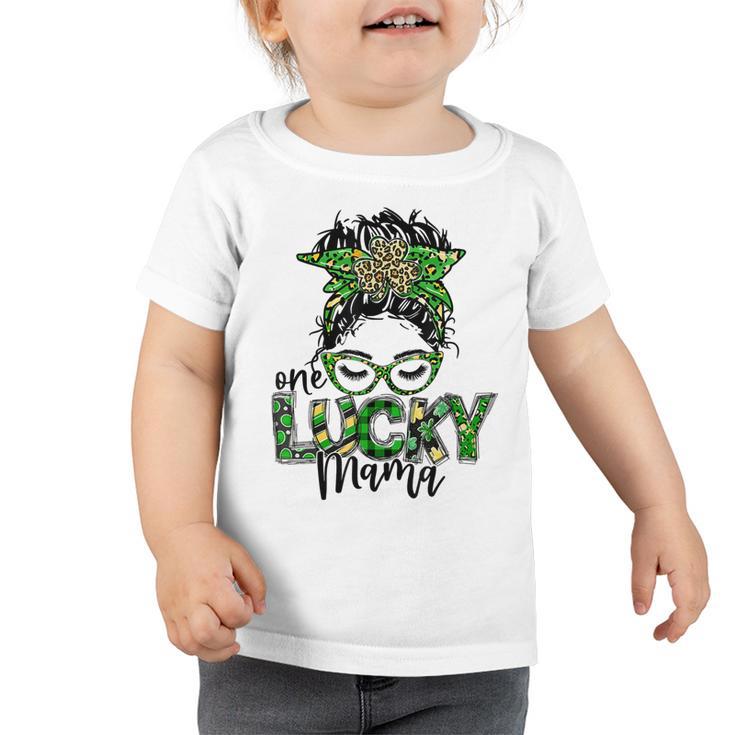 One Lucky Mama St Patricks Day Leopard Messy Bun Toddler Tshirt