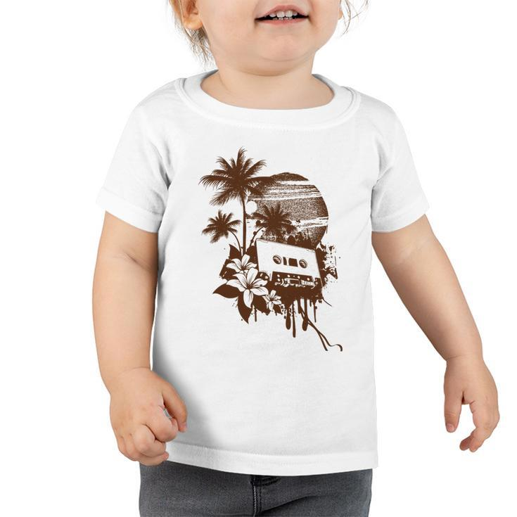 Summer Party Brown Palm Trees Flower Cassette Toddler Tshirt