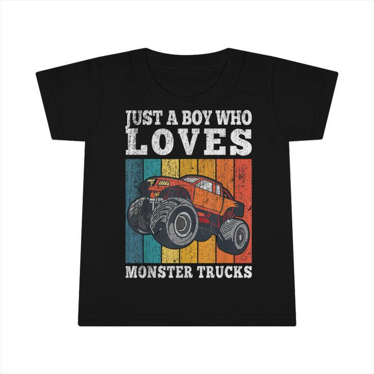 Just A Boy Who Loves Monster Trucks Kids Boys Truck Driver  Infant Tshirt