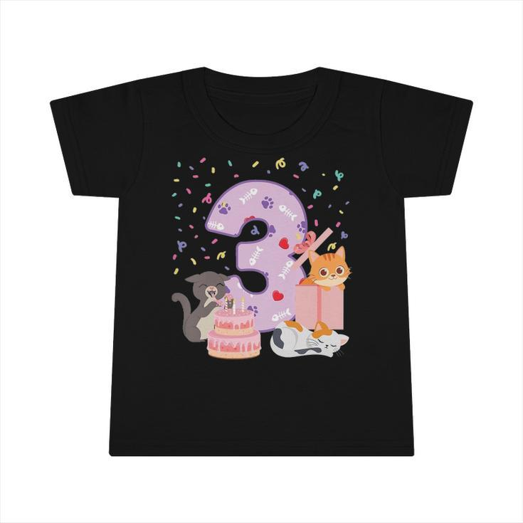 Kids 3Rd Birthday Girl Cute Cat Outfit 3 Years Old Bday Party Infant Tshirt