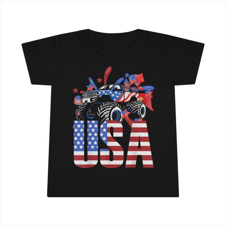 Monster Truck Toddler Boys Usa American Flag July 4Th  Infant Tshirt