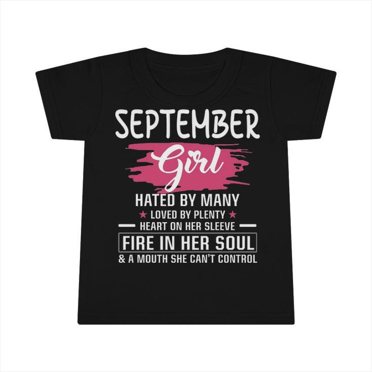 September Girl Birthday   September Girl Hated By Many Loved By Plenty Heart On Her Sleeve Infant Tshirt