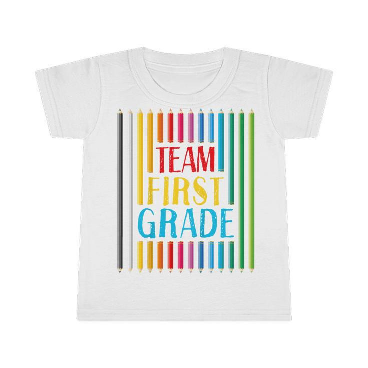 Kids First Day Of School Team 1St Grade Colored Crayons Funny  Infant Tshirt