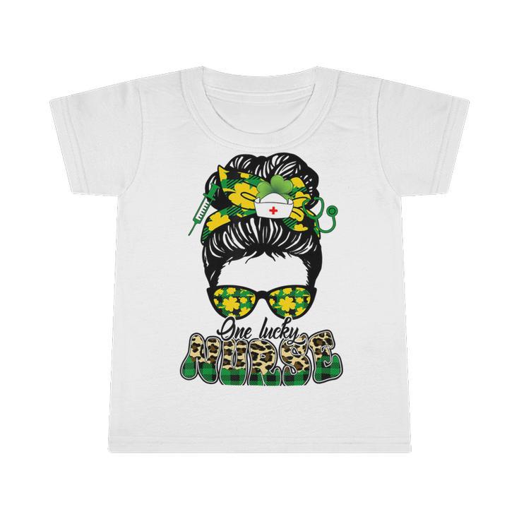 One Lucky Nurse Irish Leopard Messy Bun St Patricks Day Infant Tshirt