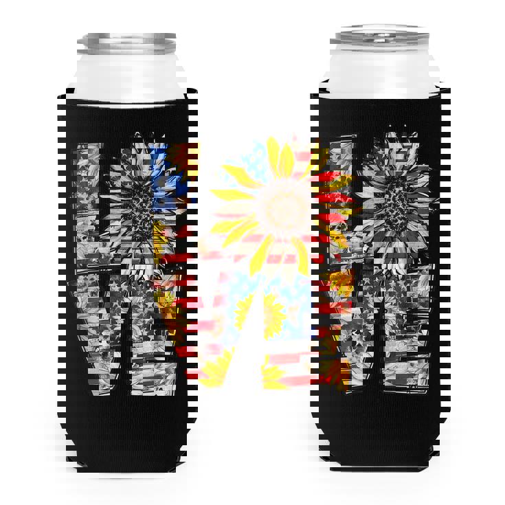 Love 4Th Of July Leopard Us Flag Sunflower Fourth Of July  Can Cooler