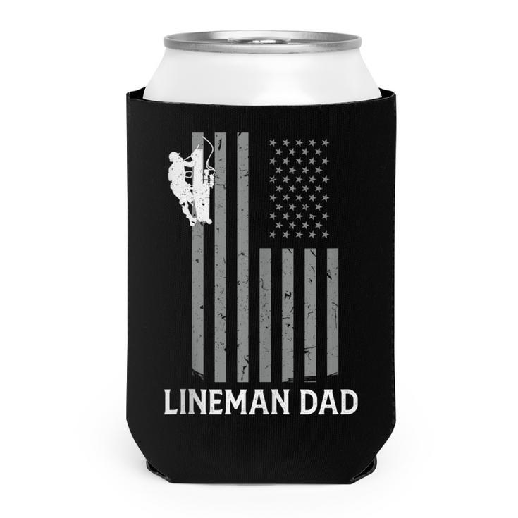 Mens Lineman Dad American Flag Electric Cable Mens Lineman  Can Cooler