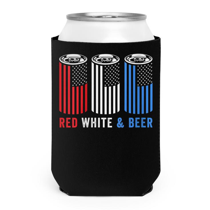 Womens Red White & Beer 4Th Of July Wine Red White Blue Beer  Can Cooler