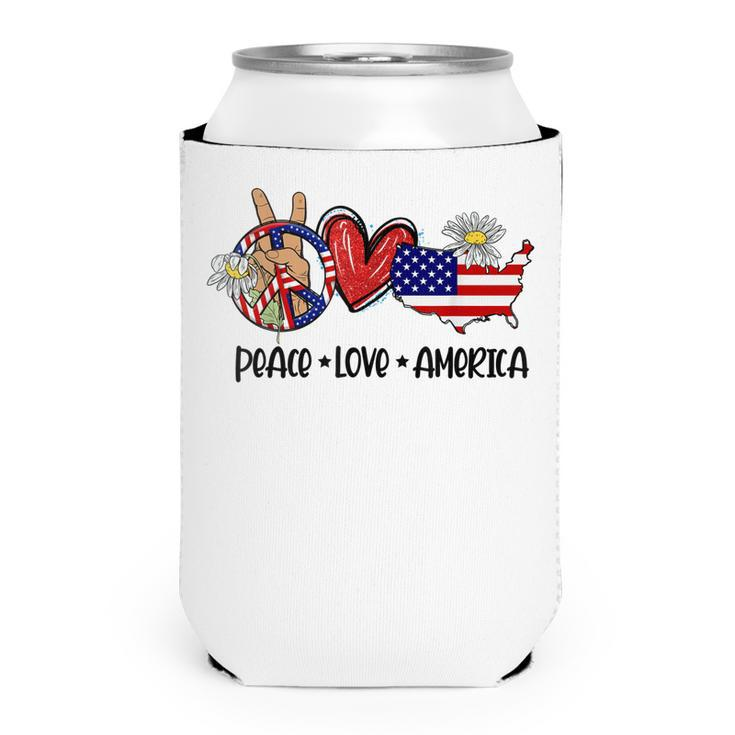 Peace Love America Usa Map Daisy Patriotic 4Th Of July  Can Cooler