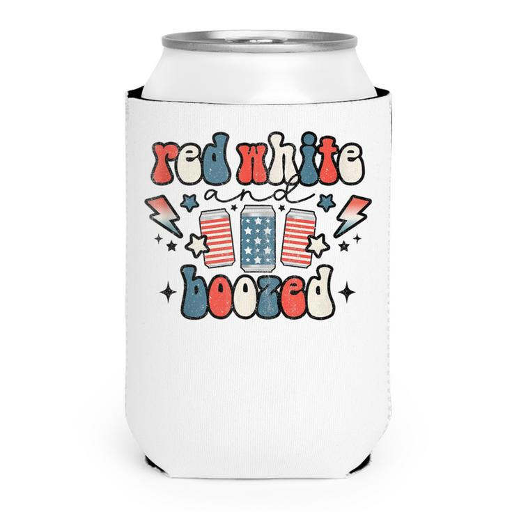 Red White & Booze Summer Funny Drinking 4Th Of July Usa Flag  Can Cooler