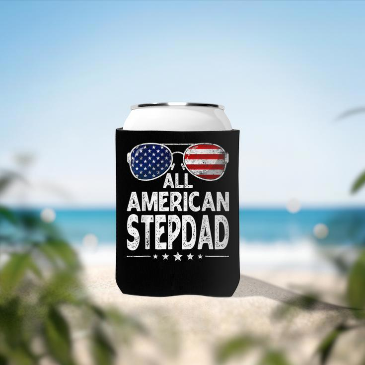 Mens Retro Fathers Day Family All American Stepdad 4Th Of July Can Cooler