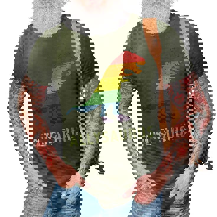 Allysaurus Dinosaur In Rainbow Flag For Ally Lgbt Pride 3D Print Casual Tshirt