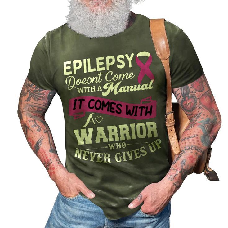 Epilepsy Doesnt Come With A Manual It Comes With A Warrior Who Never Gives Up Purple Ribbon Epilepsy Epilepsy Awareness 3D Print Casual Tshirt