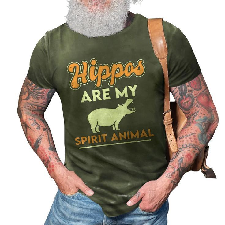 Hippos Are My Spirit Animal Hippopotamus Lover Retro 3D Print Casual Tshirt