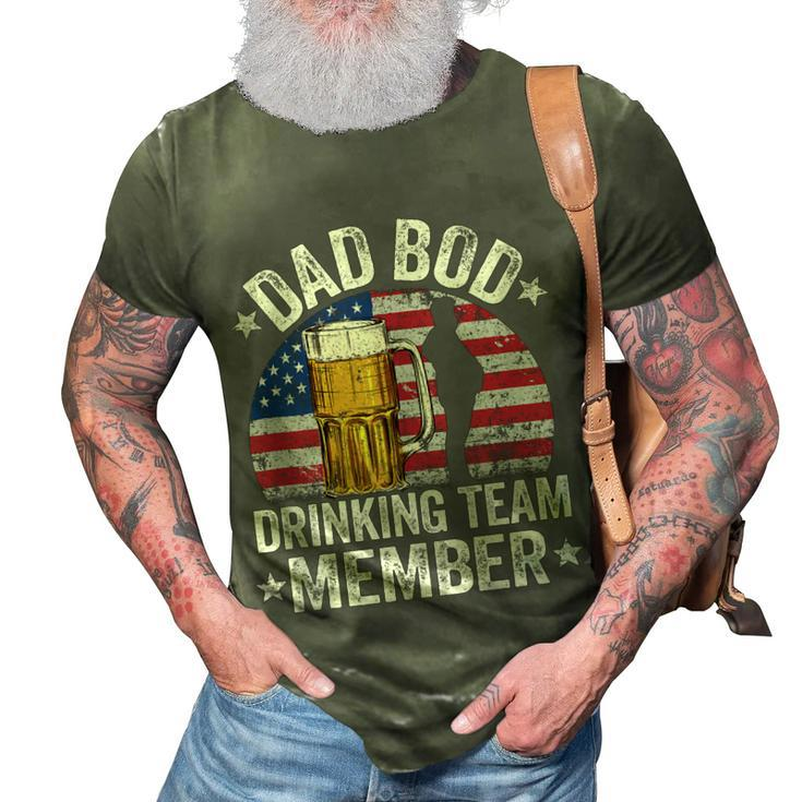 Mens Dad Bod Drinking Team Member American Flag 4Th Of July Beer 3D Print Casual Tshirt