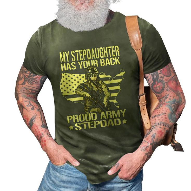 Mens My Stepdaughter Has Your Back - Proud Army Stepdad Dad Gift 3D Print Casual Tshirt