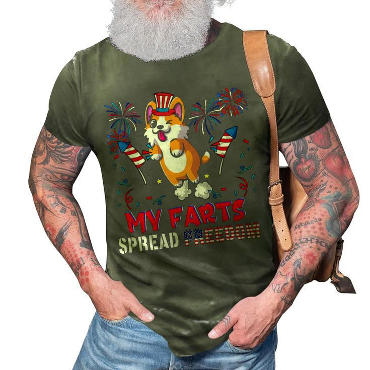 My Farts Spread Freedom Funny American Flag Corgi Fireworks V3 3D Print Casual Tshirt