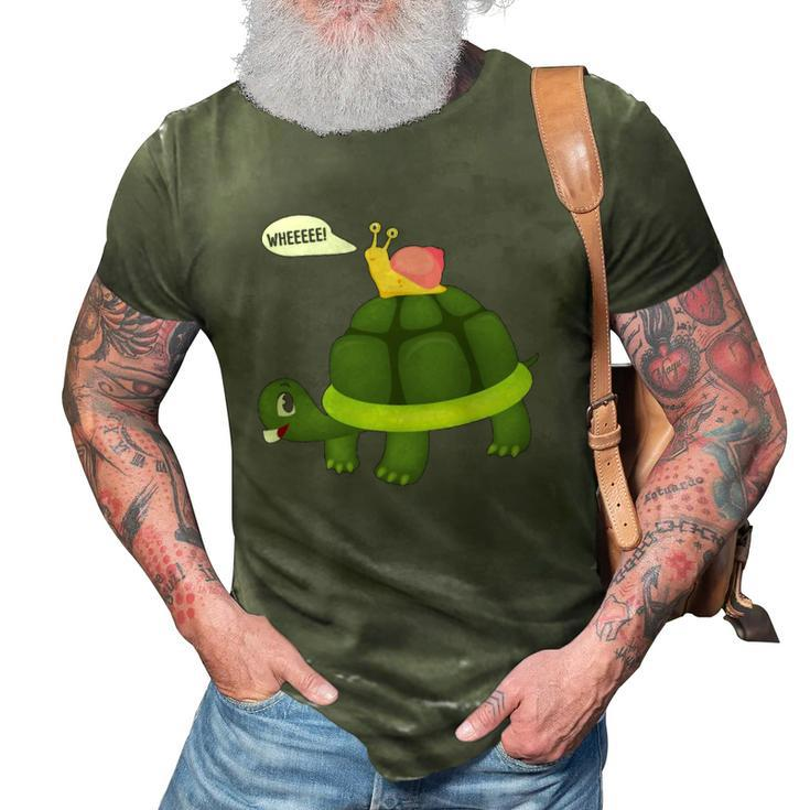 Snail Riding Turtle Funny Gift 3D Print Casual Tshirt