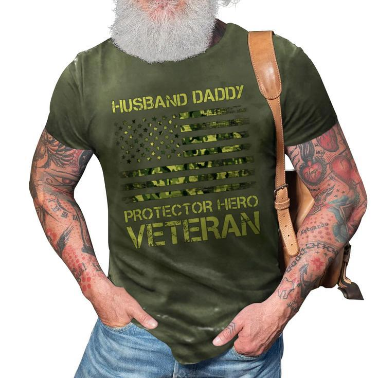 Veteran Husband Daddy Protector Hero Veteran American Flag Vintage Dad 2 Navy Soldier Army Military 3D Print Casual Tshirt