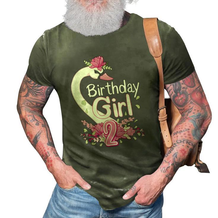 2Nd Birthday Wildlife Swan Animal 2 Years Old Birthday Girl 3D Print Casual Tshirt