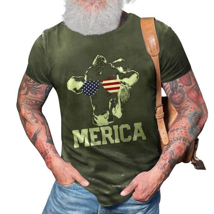 4Th Of July 4Th Cow American Flag Usa Men Women Retro Merica 3D Print Casual Tshirt