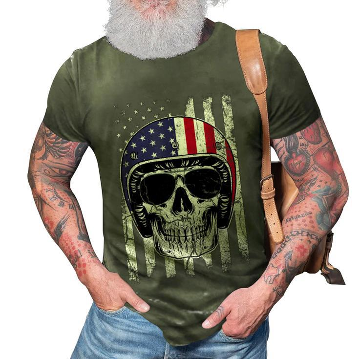 4Th Of July American Flag Skull Motorcycle T  Men Dad 3D Print Casual Tshirt