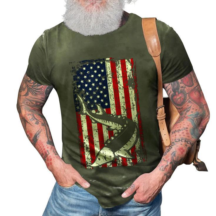 4Th Of July American Flag Sturgeon Fishing Dad Grandpa Gifts  3D Print Casual Tshirt