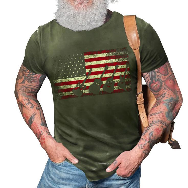 4Th Of July Gift For Men Dad Guitar Musician American Flag  3D Print Casual Tshirt