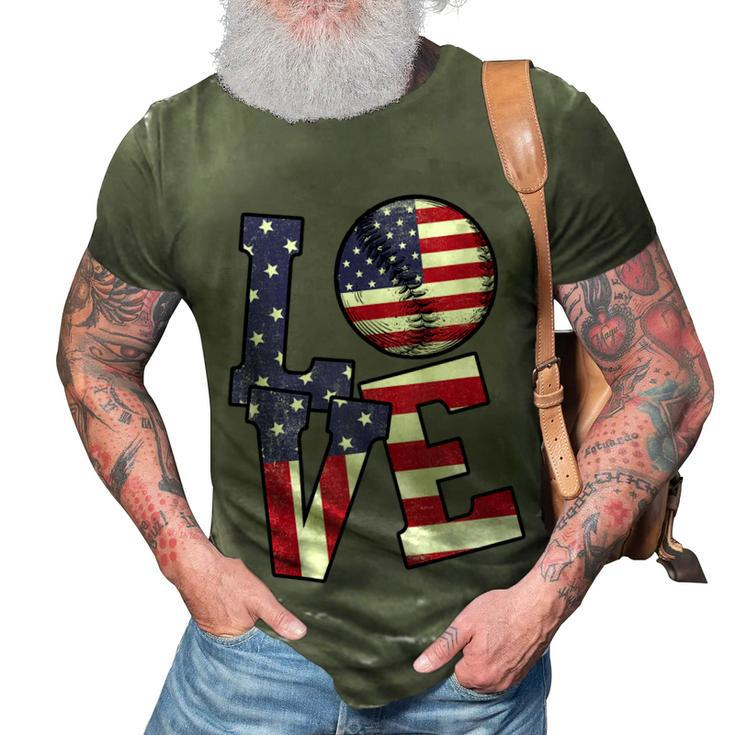 4Th Of July Love Baseball Patriotic Usa Flag For Dad Mom  3D Print Casual Tshirt