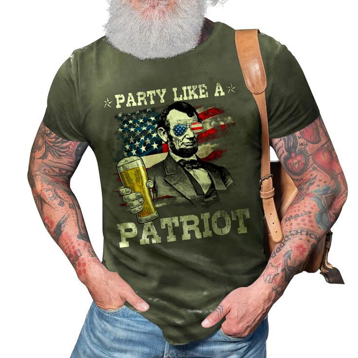 Abraham Lincoln Party Like A Patriot 4Th Of July  3D Print Casual Tshirt