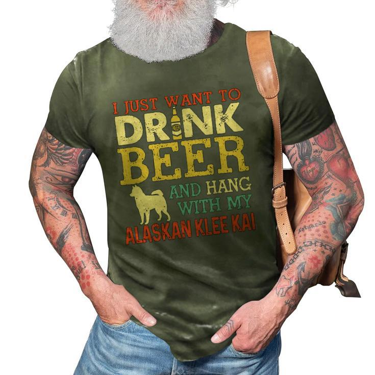 Alaskan Klee Kai Dad Drink Beer Hang With Dog Funny Vintage 3D Print Casual Tshirt