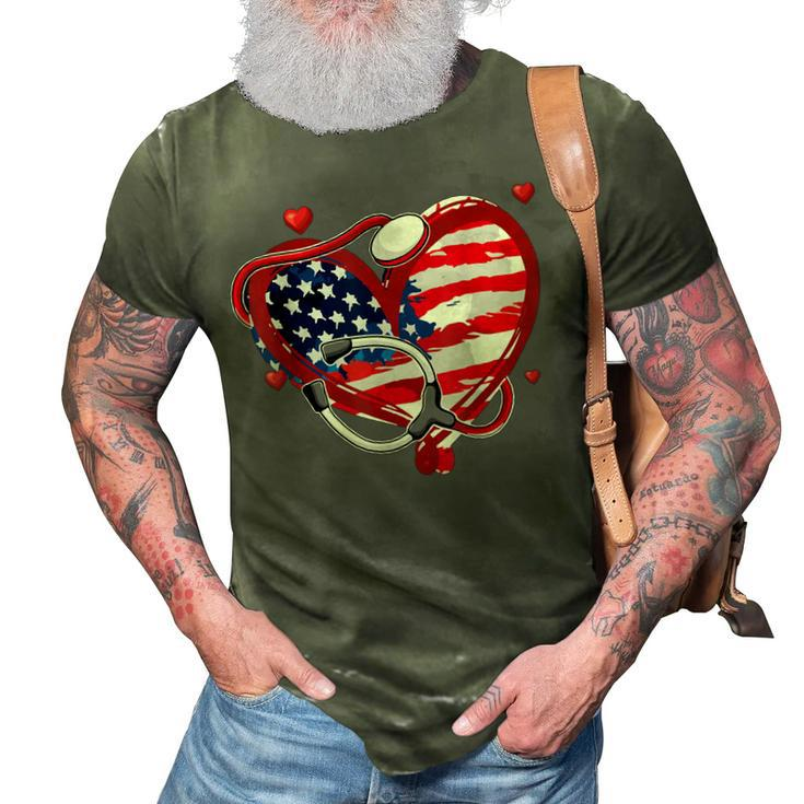 All American Nurse 4Th Of July Patriotic Usa Flag Nursing  3D Print Casual Tshirt