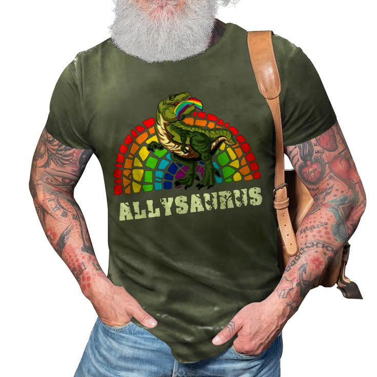 Allysaurus Dinosaur In Rainbow Flag For Ally Lgbt Pride  V3 3D Print Casual Tshirt