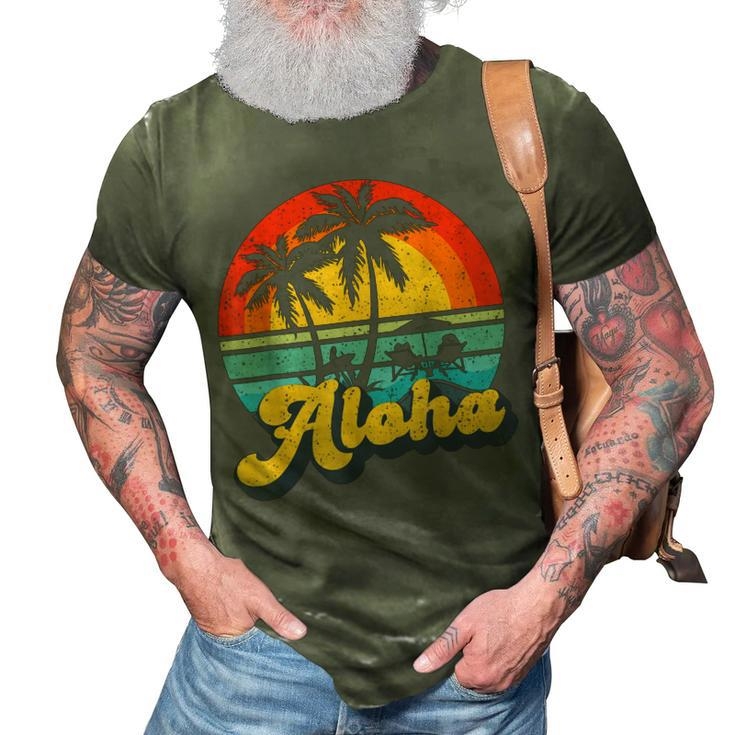 Aloha Hawaii Hawaiian Island Vintage Palm Tree Surfboard  V2 3D Print Casual Tshirt