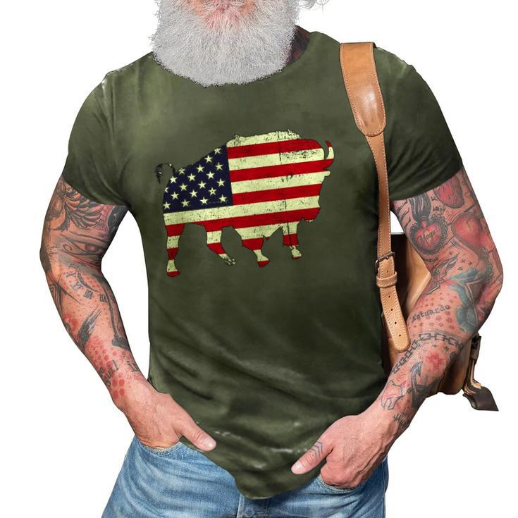 American Bison 4Th Of July Wildlife Animal Us Flag Buffalo 3D Print Casual Tshirt