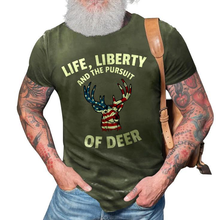 American Flag Deer 4Th Of July - The Pursuit Of Deer  3D Print Casual Tshirt