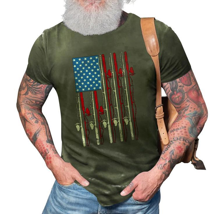 American Flag Fishing Patriotic FishermanFishing Rods Flag 3D Print Casual Tshirt