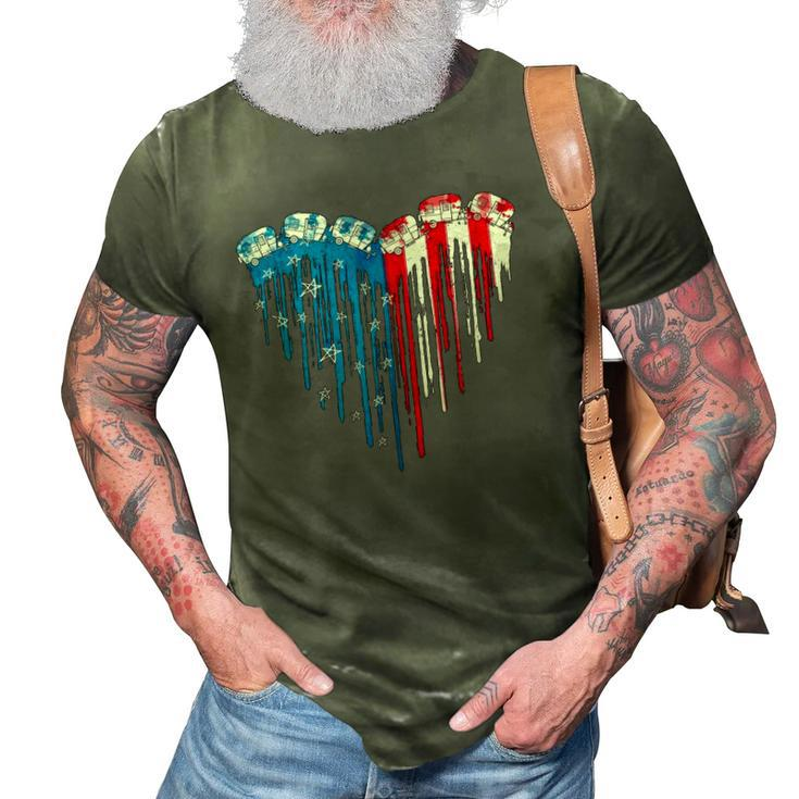 American Flag Heart 4Th Of July Patriotic Funny 3D Print Casual Tshirt