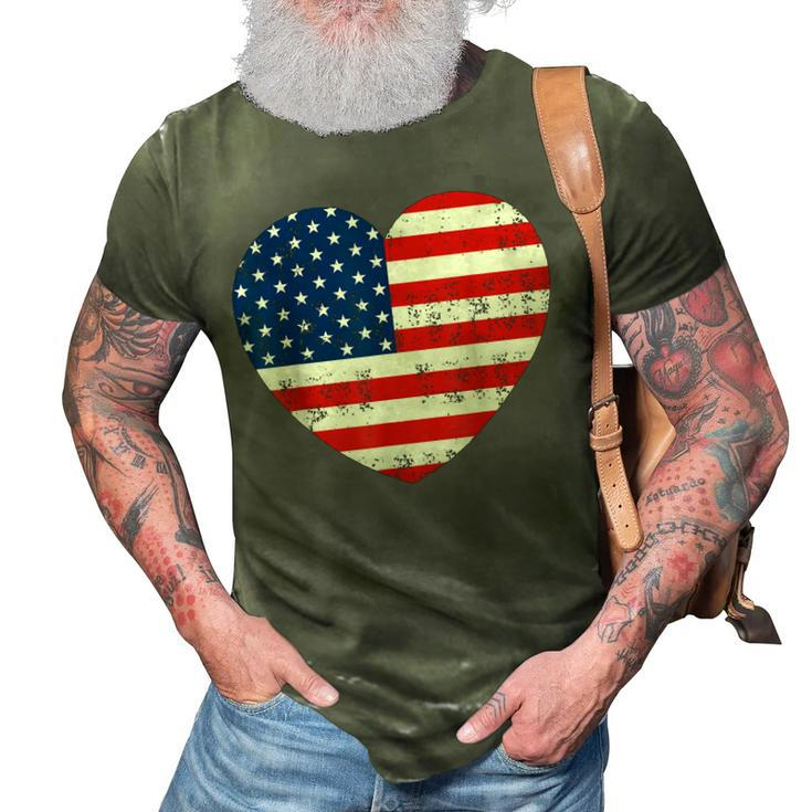 American Flag Heart 4Th Of July Usa Patriotic  V2 3D Print Casual Tshirt
