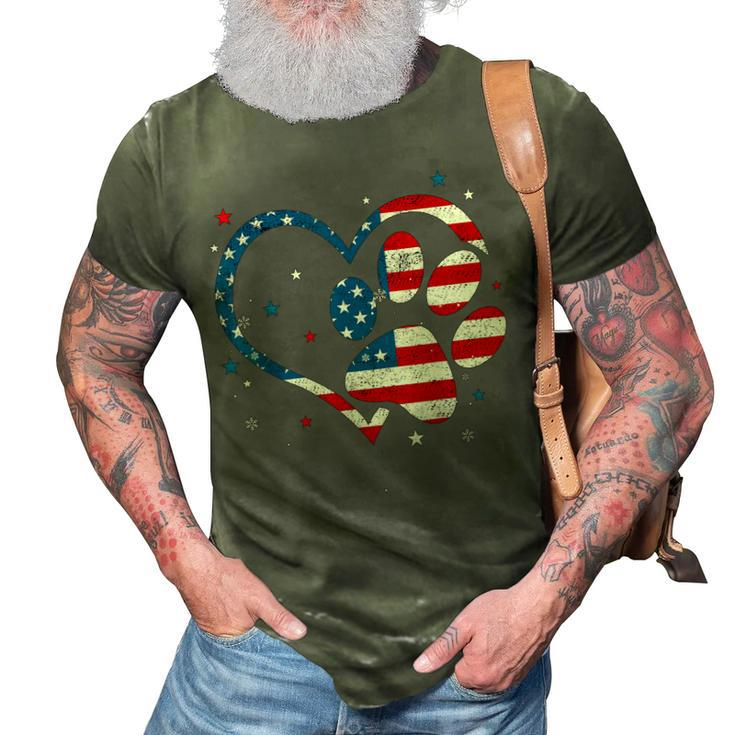 American Flag Patriotic Dog & Cat Paw Print - 4Th Of July  3D Print Casual Tshirt