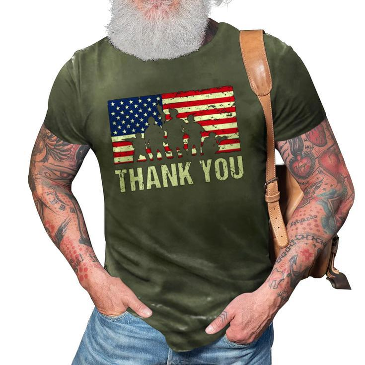 American Flag Soldiers Usa Thank You Veterans Proud Veteran 3D Print Casual Tshirt