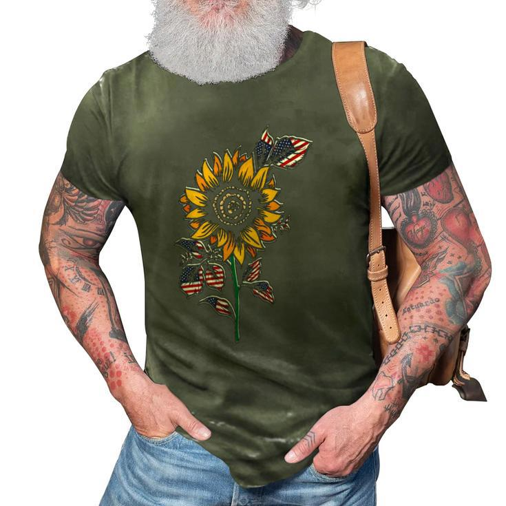 American Flag Sunflower Design Patriotic Usa Flag Sunflower 3D Print Casual Tshirt