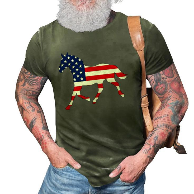 American Patriotic Horse Usa Flag July 4Th Gift Equestrian 3D Print Casual Tshirt