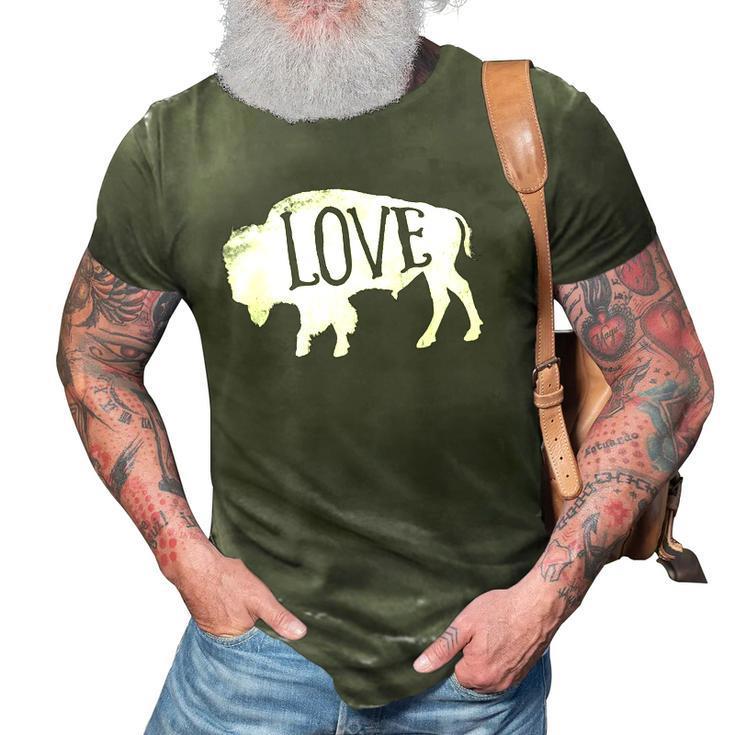 American Vintage Buffalo Silhouette Love Bison Tee 3D Print Casual Tshirt