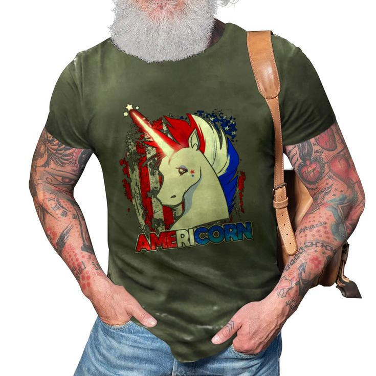 Americorn Unicorn American Flag Patriotic 3D Print Casual Tshirt