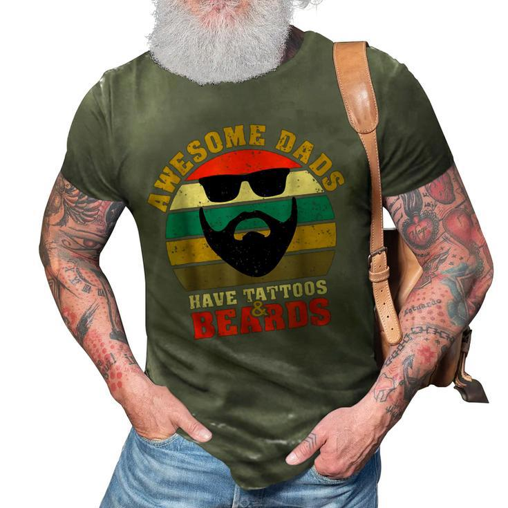 Awesome Dads Have Tattoos And Beards Vintage Fathers Day  V3 3D Print Casual Tshirt