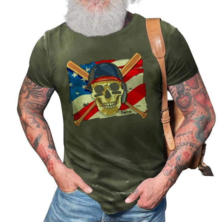 Baseball Skull 4Th Of July American Player Usa Flag 3D Print Casual Tshirt
