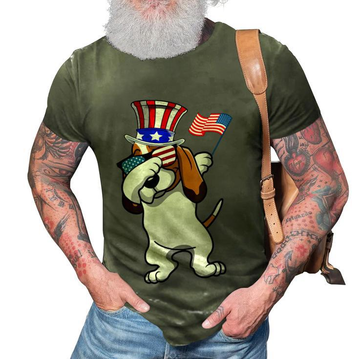 Basset Hound Dabbing Dog Dad 4Th Of July  3D Print Casual Tshirt