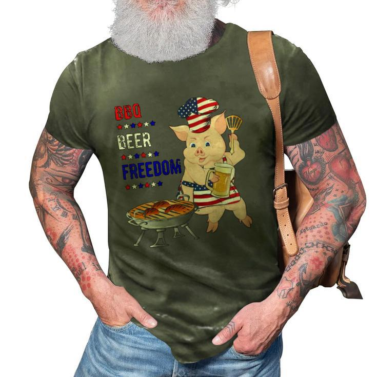 Bbq Beer Freedom Pig American Flag 3D Print Casual Tshirt